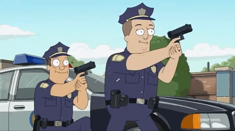 American Dad Cops Aim With Satisfied Smiles — American Dad Reaction meme