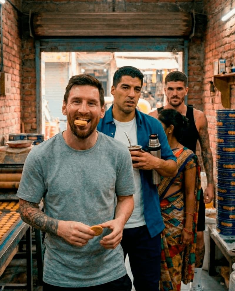 Messi Suarez De Paul Eat Cookies in India — Argentina Futbol meme