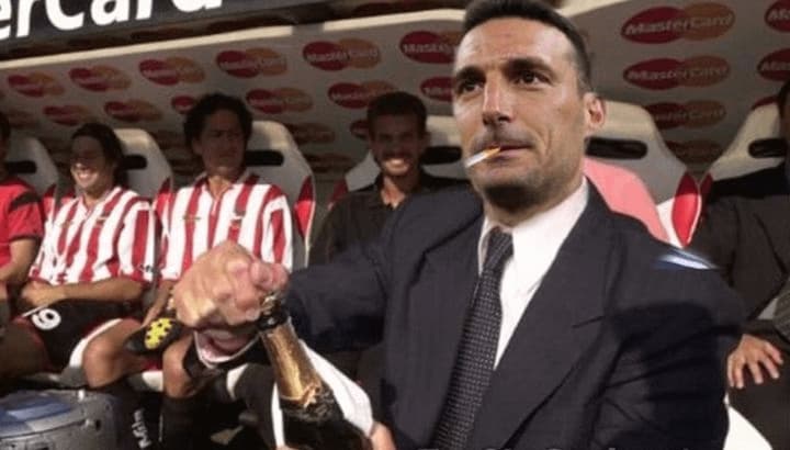 Scaloni Pops Champagne on the Bench — Argentina Futbol meme