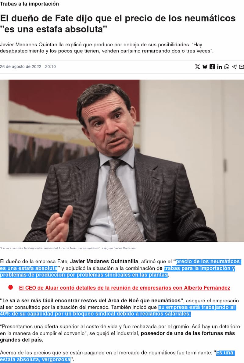Fate CEO Tire Pricing Meme — Argentina Politics meme