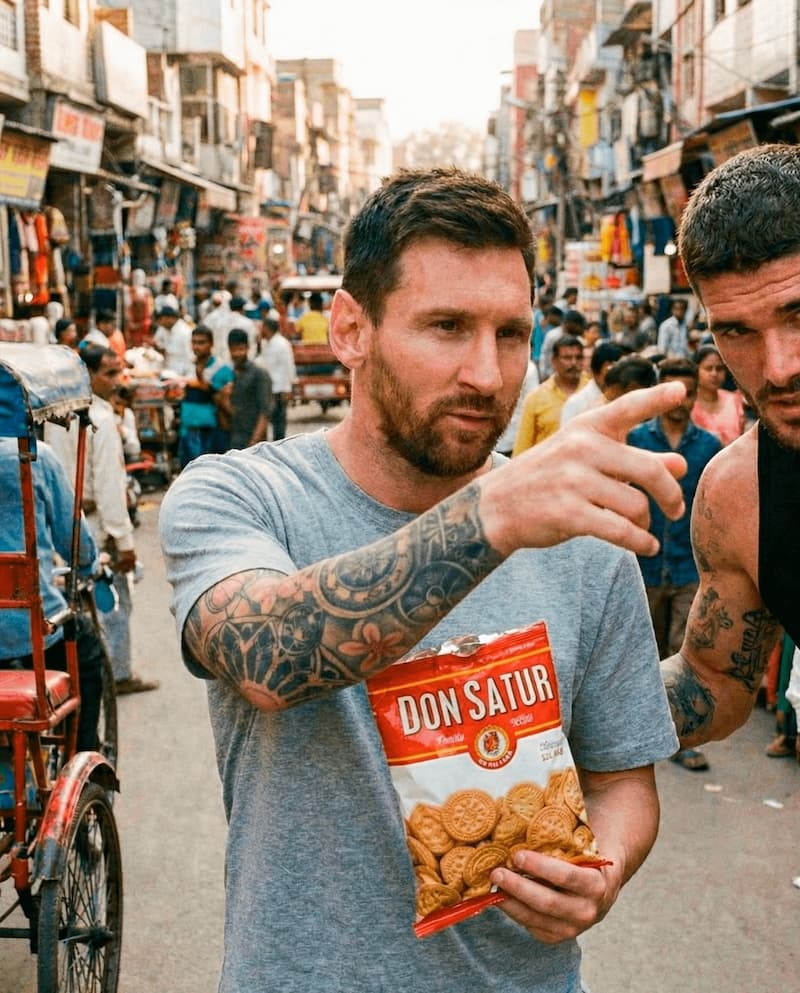 La IA puso a Messi a vender Don Satur en la India — meme de Argentina Shitpost