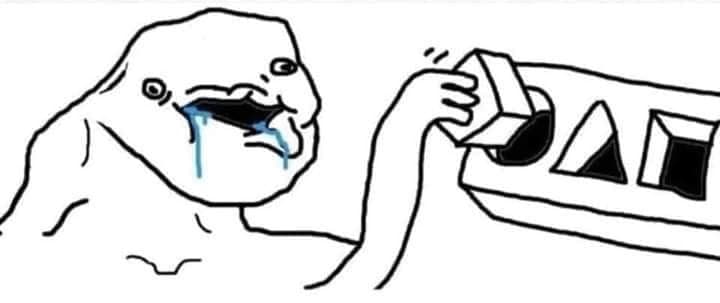 El Brainlet Intenta Enchufar el Juguete de Formas en el Tomacorriente — meme de Brainlet Wojak