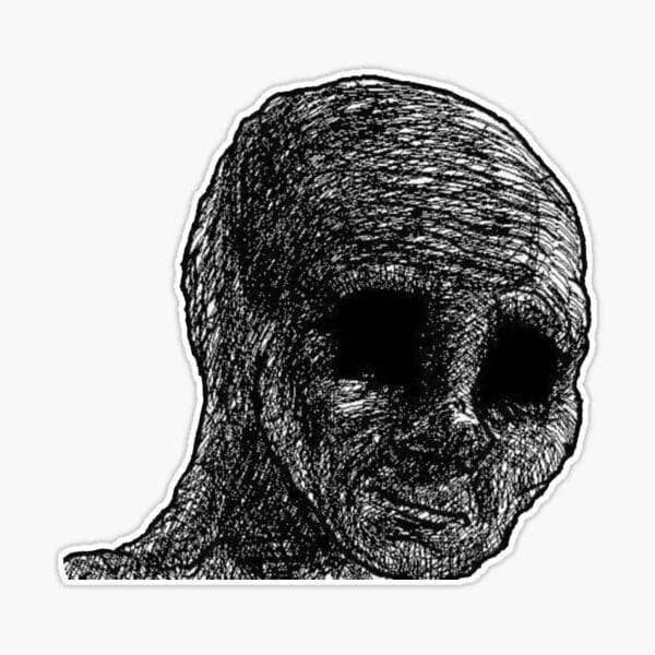 Hollow-Eyed Wojak Smiles From the Void — Cursed Wojak meme