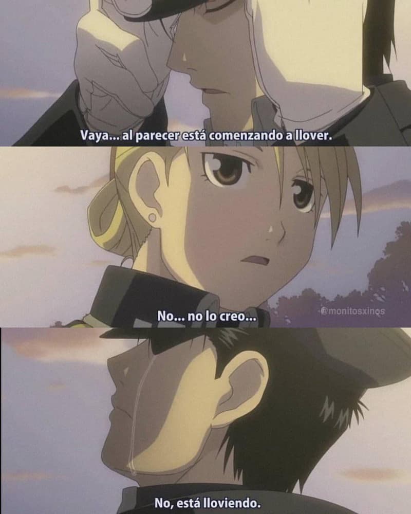 Mustang Dice Que Está Lloviendo Para Esconder Las Lágrimas — meme de Fullmetal Alchemist