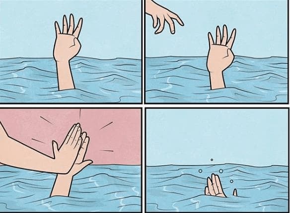 La Persona Que Se Ahoga Recibe Un Choque De Manos En Vez De Ayuda — meme de High Five Drowning