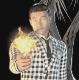 Suited Man Fires Gun With Dramatic Flash — Killer Bean Pointing Gun meme