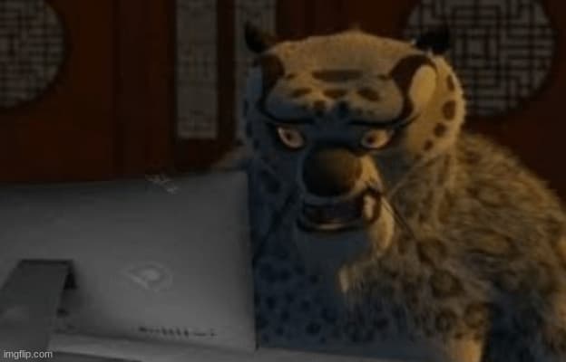 Tai Lung Stares Intensely At Laptop — Kung Fu Panda Reaction meme