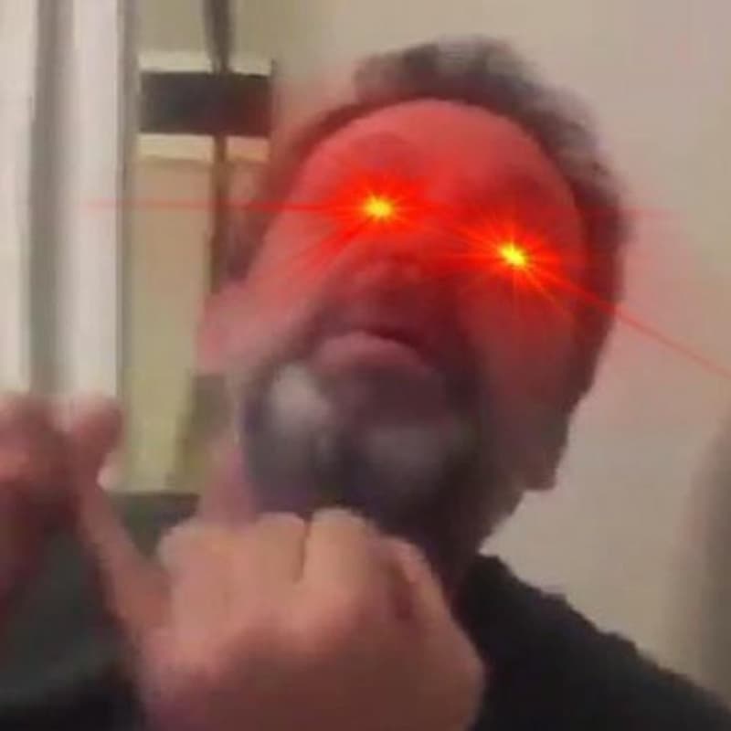 Chabón gritando con ojos láser rojos — meme de Laser Eyes