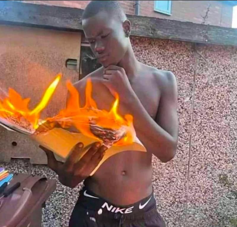 Reading Calmly While the Book Burns — Reading Burning Book meme