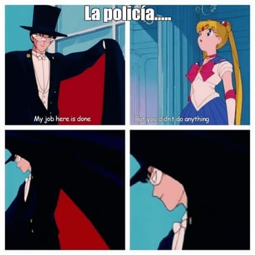 Mi trabajo aquí está hecho — La Policía que no hizo nada — meme de Sailor Moon Tuxedo Mask