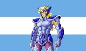 Hyoga Ondea con Orgullo la Bandera Argentina — meme de Saint Seiya