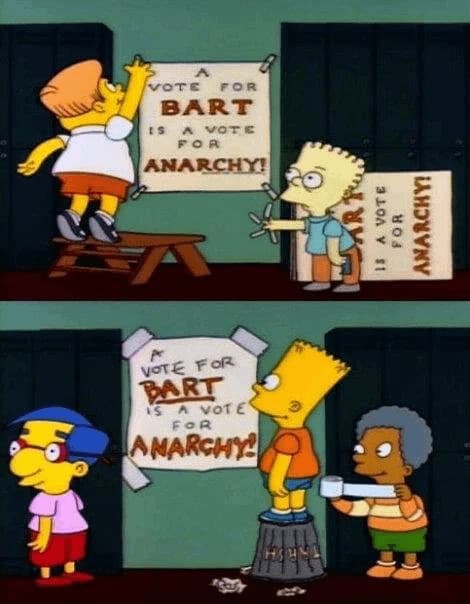 A Vote for Bart Is a Vote for Anarchy — Simpsons meme