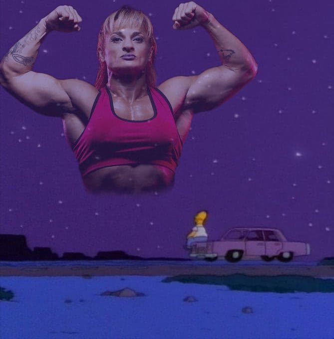 Muscular Woman Photobombs Homer Stargazing — Simpsons meme