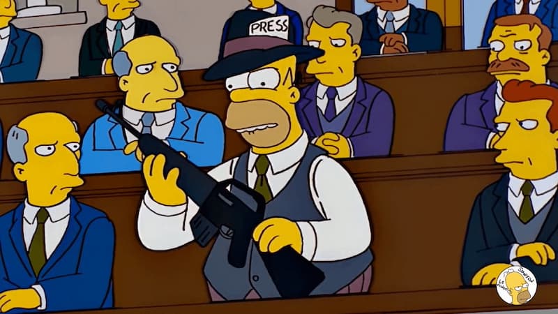 Homer Simpson With Gun in Court — meme de Simpsons