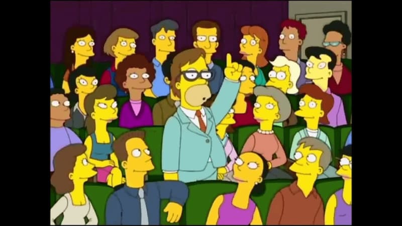 Man In Crowd Raises His Hand Eagerly — Simpsons meme