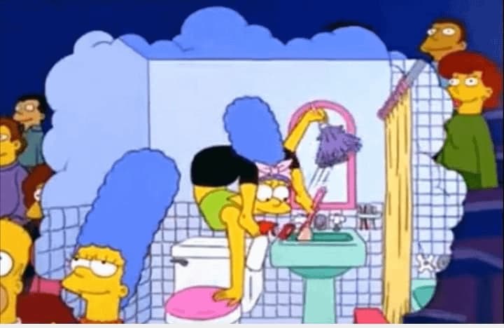 Todo Springfield Mira a Marge en el Baño — meme de Simpsons