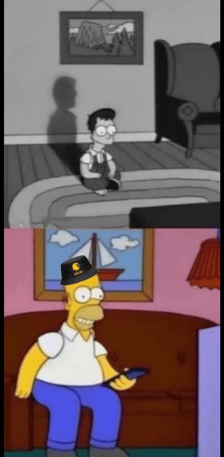 Young Homer vs Adult Homer in Milei Hat — Simpsons meme