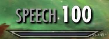 Oratoria 100: Persuasión Máxima Lograda — meme de Skyrim Skill