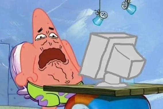 Patrick Star Sobbing at His Computer — Spongebob meme