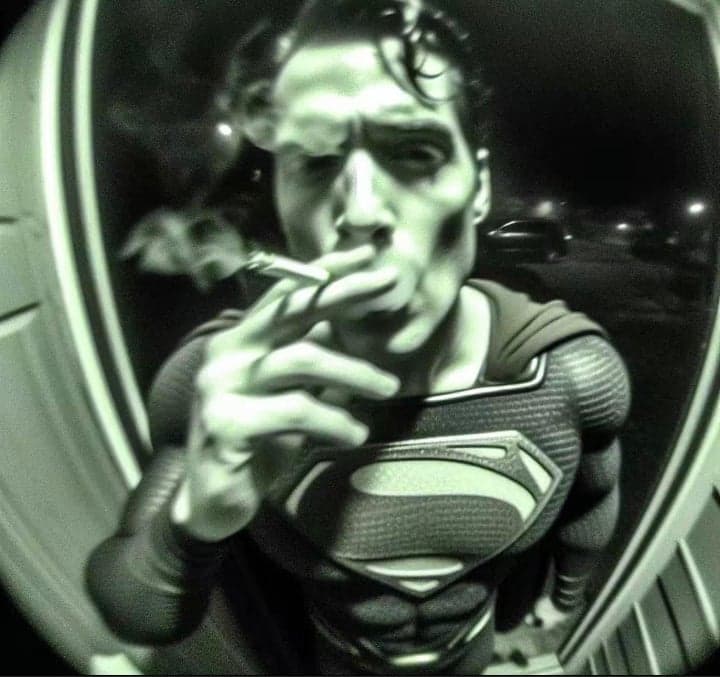 Superman Caught Smoking on Doorbell Camera — Superhero Shitpost meme