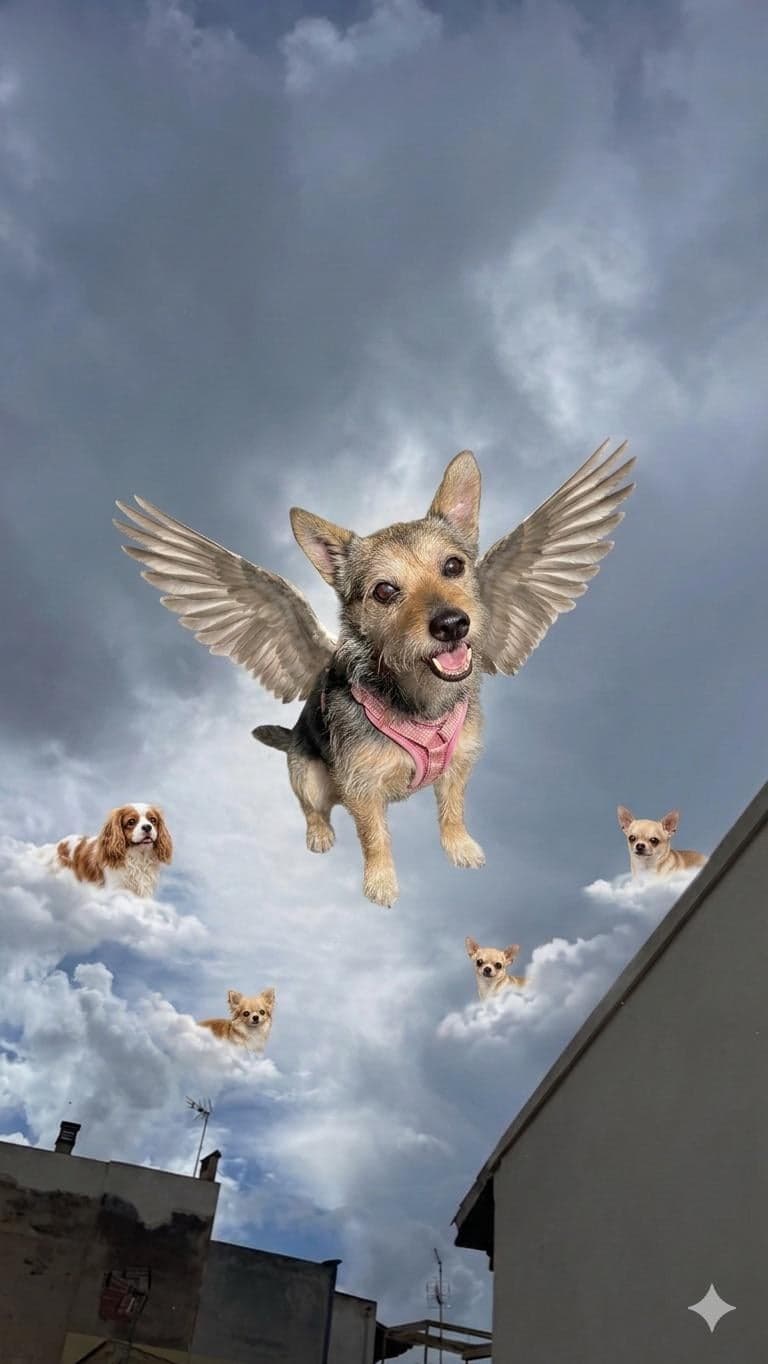 Good Dog Gets Angel Wings in Heaven — Surreal Dog meme