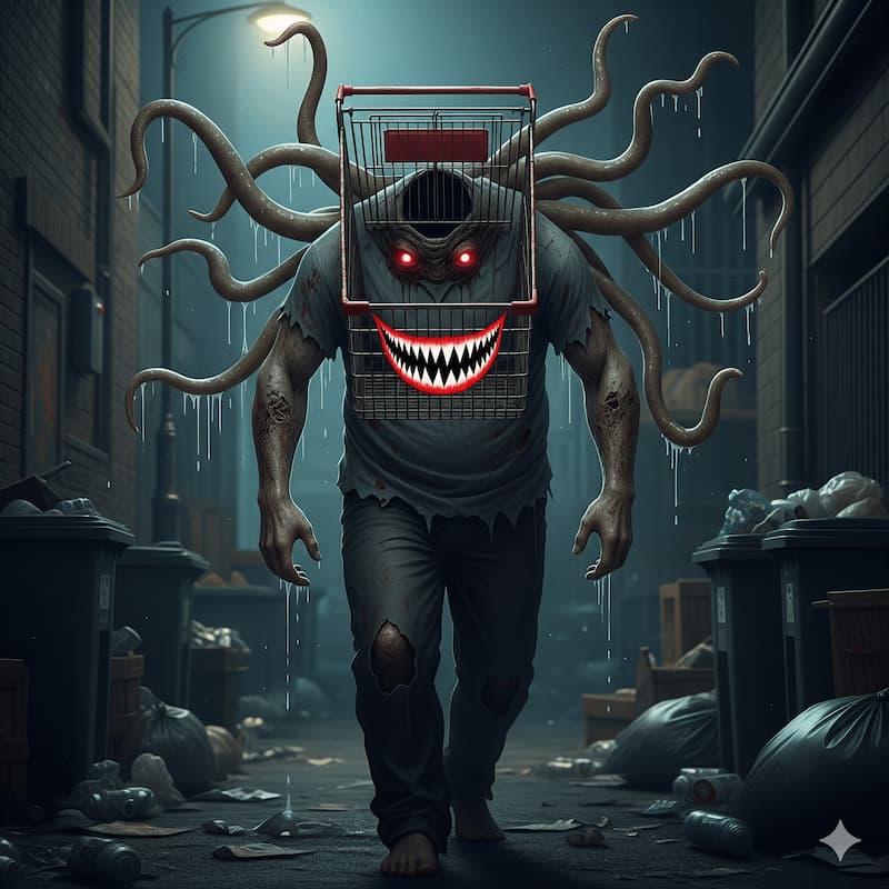 El demonio changuito acecha el callejón — meme de Surreal Horror Art