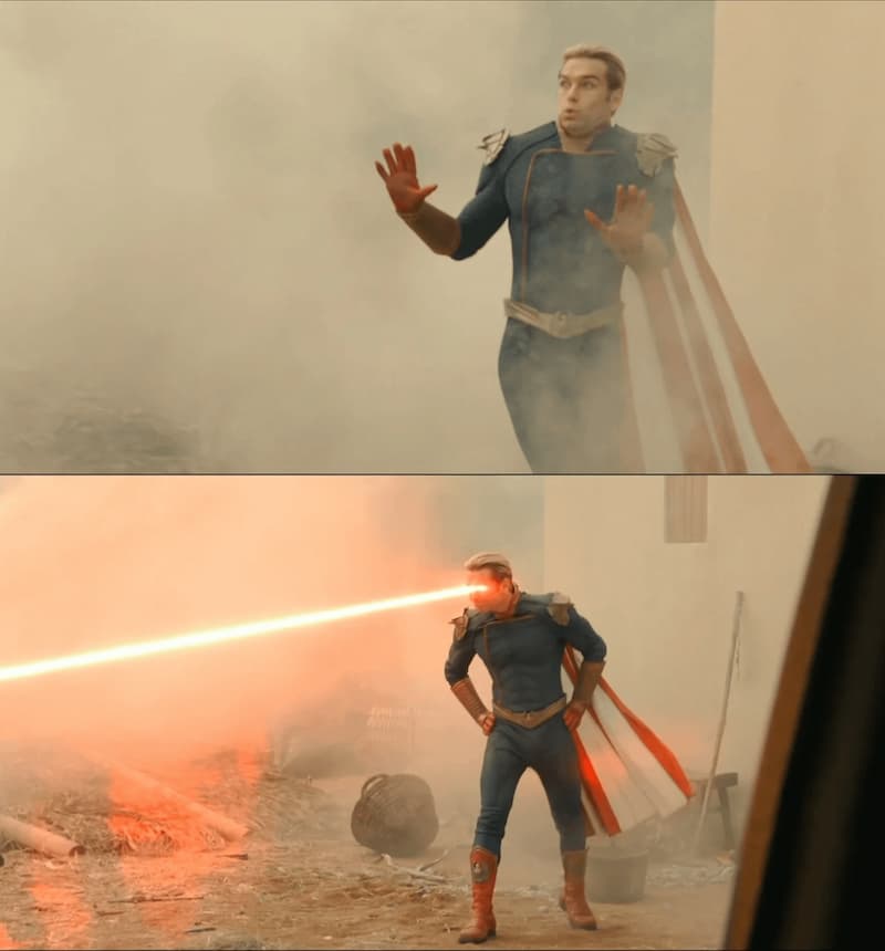 Homelander Frena y Dispara los Ojos Láser — meme de The Boys