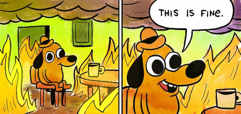 This Is Fine Dog Sits in Burning Room — This Is Fine meme