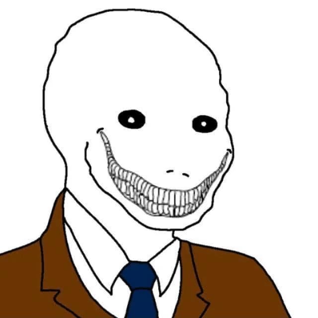 Wojak con Sonrisa Perturbadora en Traje — meme de Wojak Creepy