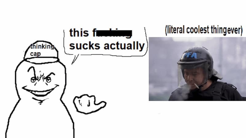 Thinking Cap Guy Loves Smoking Cop — Wojak meme