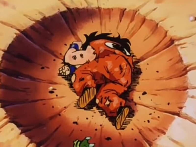 Yamcha Derrotado en su Cráter Icónico — meme de Yamcha Death Pose