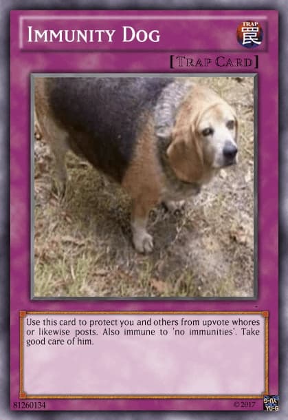 Immunity Dog Blocks All Karma Farming — Yugioh Card meme